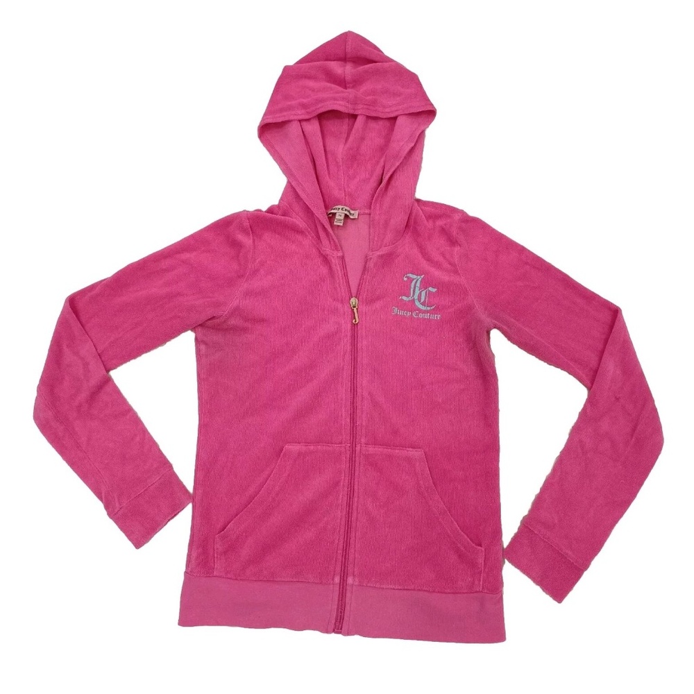 Vintage Juicy Couture Tracksuit Jacket Pink Hoodie Logo Youth 14 Adult XS Y2k